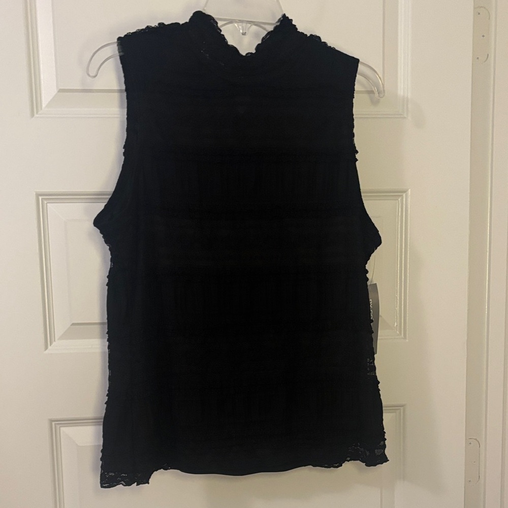 NY Collection Black Lace Sleeveless Blouse SZ XL high neck smocked dark boho NWT